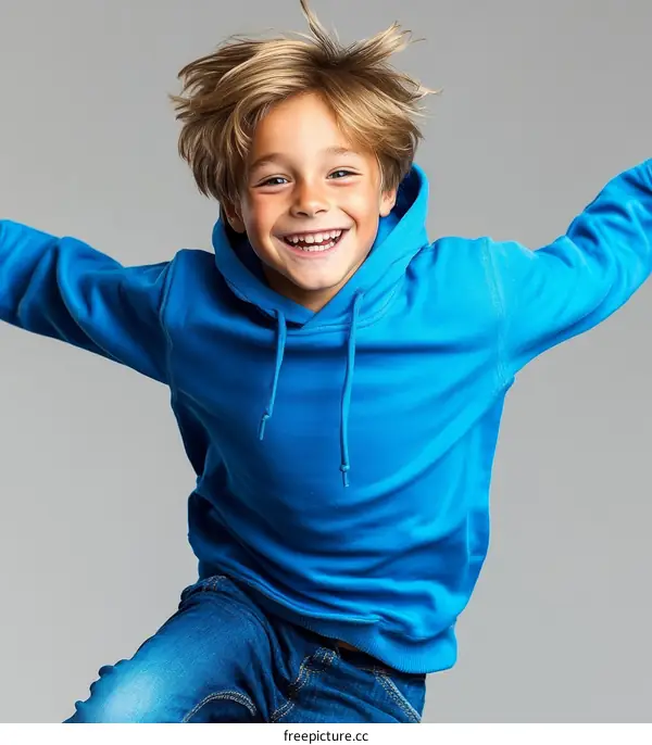 Joyful Child in a Blue Hoodie