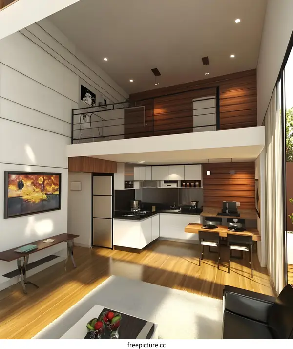 Modern Loft Apartment Interior Design with Kitchen and Living Room
