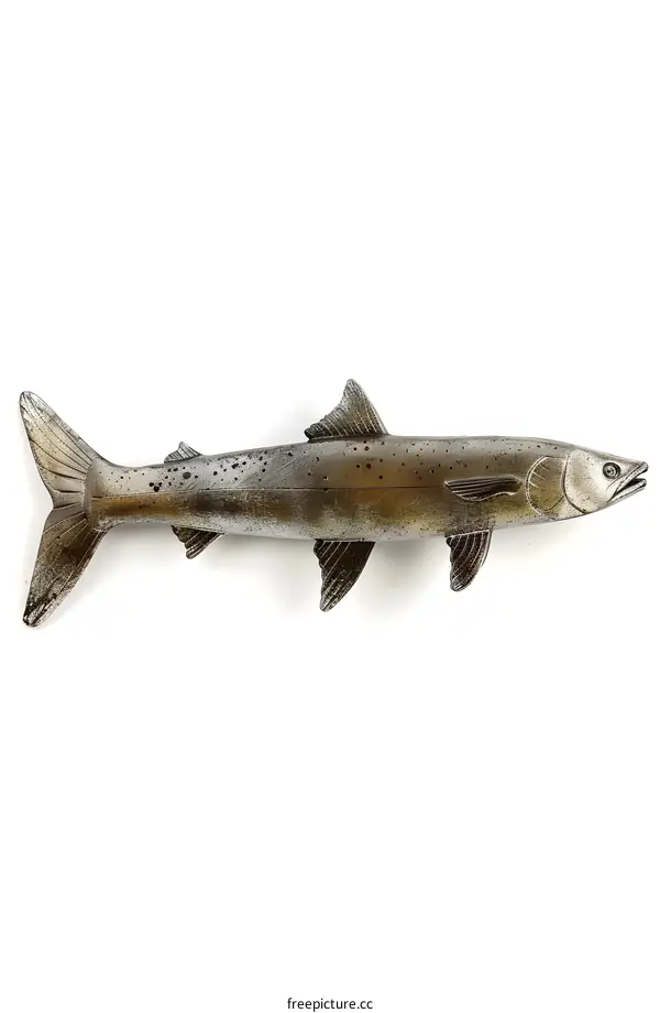 Silver Fish Sculpture on White Background