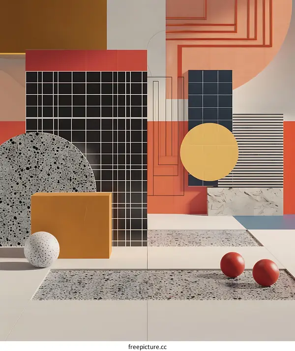 Geometric Abstract Background with Red, Yellow and Black Color