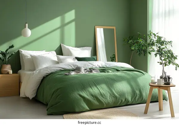 Green Bedroom Interior Design with Natural Light