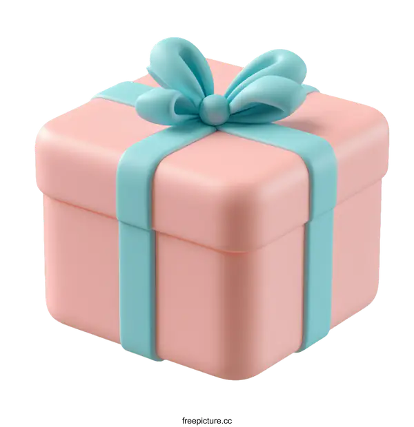 [Transparent Background PNG]Pink Gift Box with Teal Ribbon