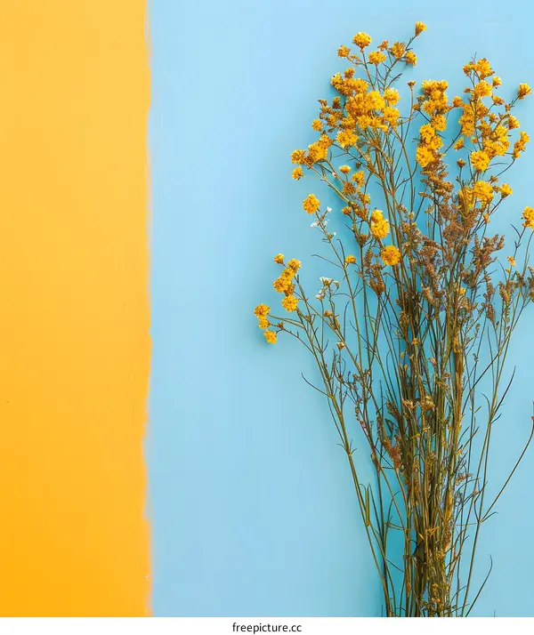 Yellow Flowers on a Blue and Orange Background