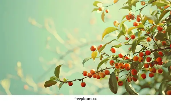 Red Berries on Green Branch With Blurry Background