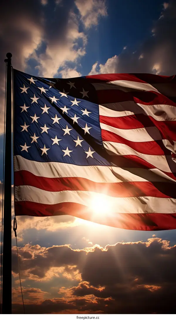 Waving American Flag at Sunset