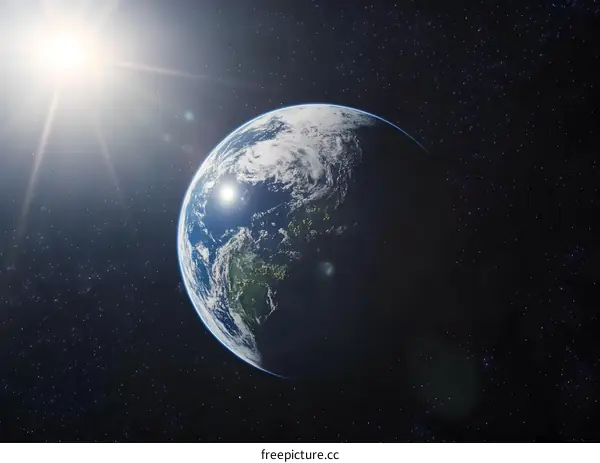 Earth From Space with Sun Shining