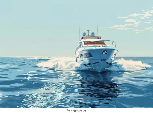 Blue and white speedboat on the sea with a white background
