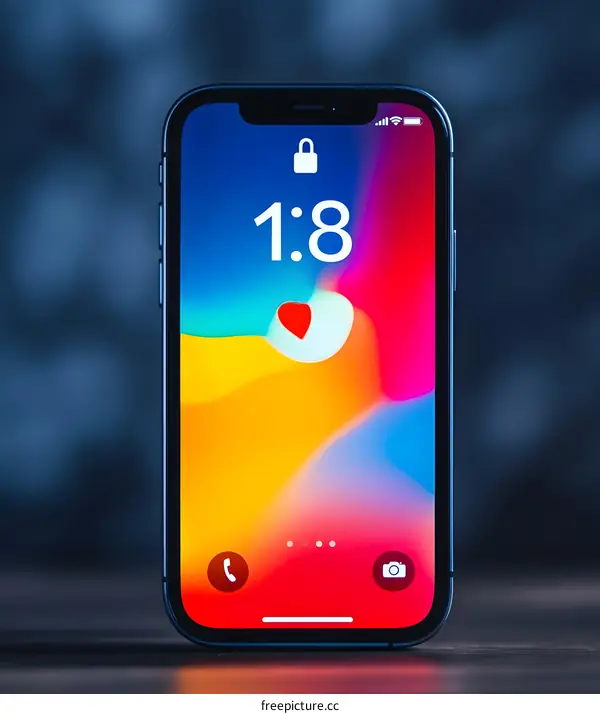 Locked Smartphone Screen with Time and Heart Icon