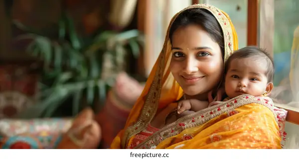 Indian Mother and Baby Closeup Portrait