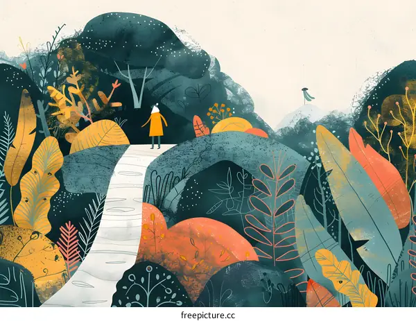 Person Standing On Path Through Lush Forest