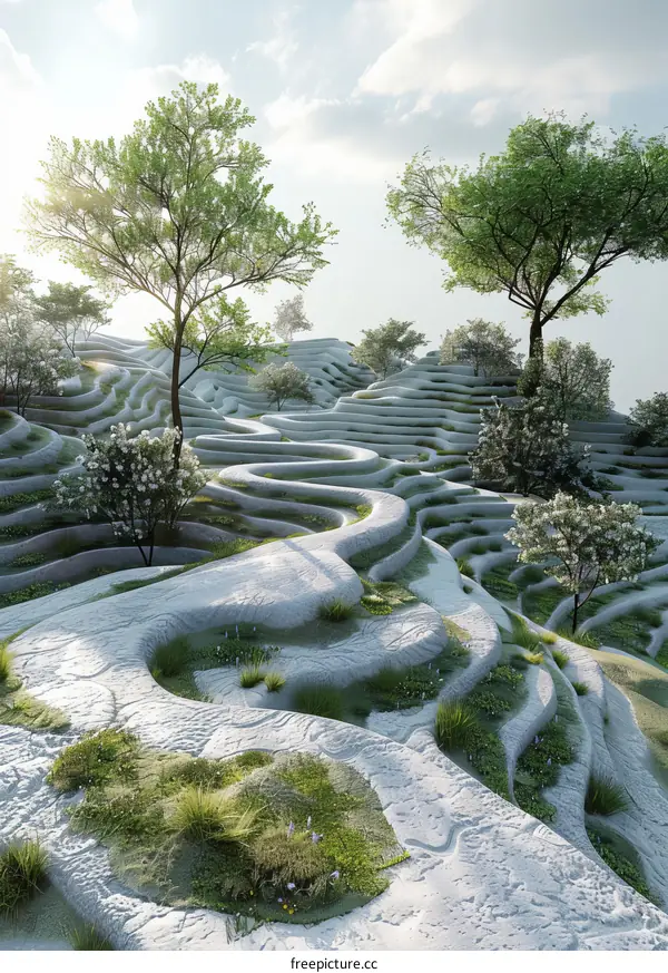 Futuristic terraced landscape