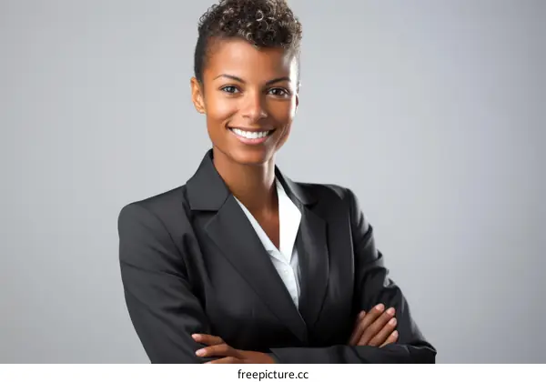 Smiling businesswoman with arms crossed