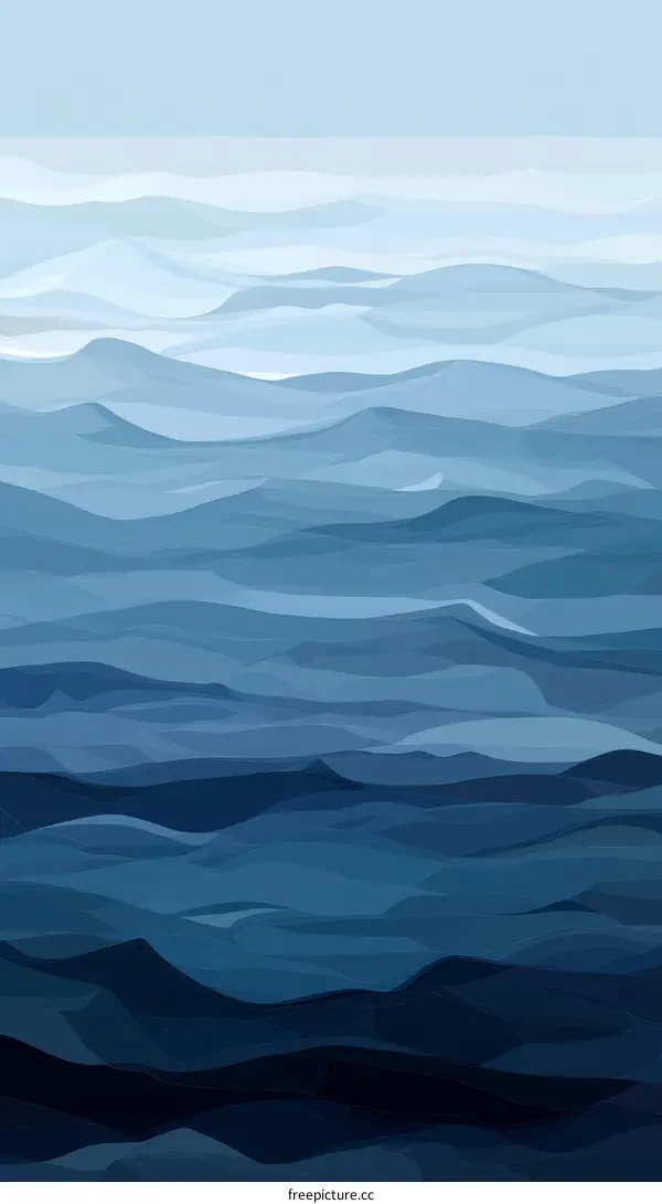 Abstract Blue Waves Landscape Illustration