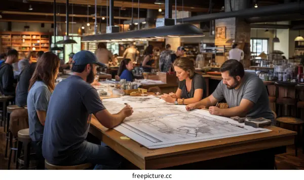 Group of architects working on a project in a modern office