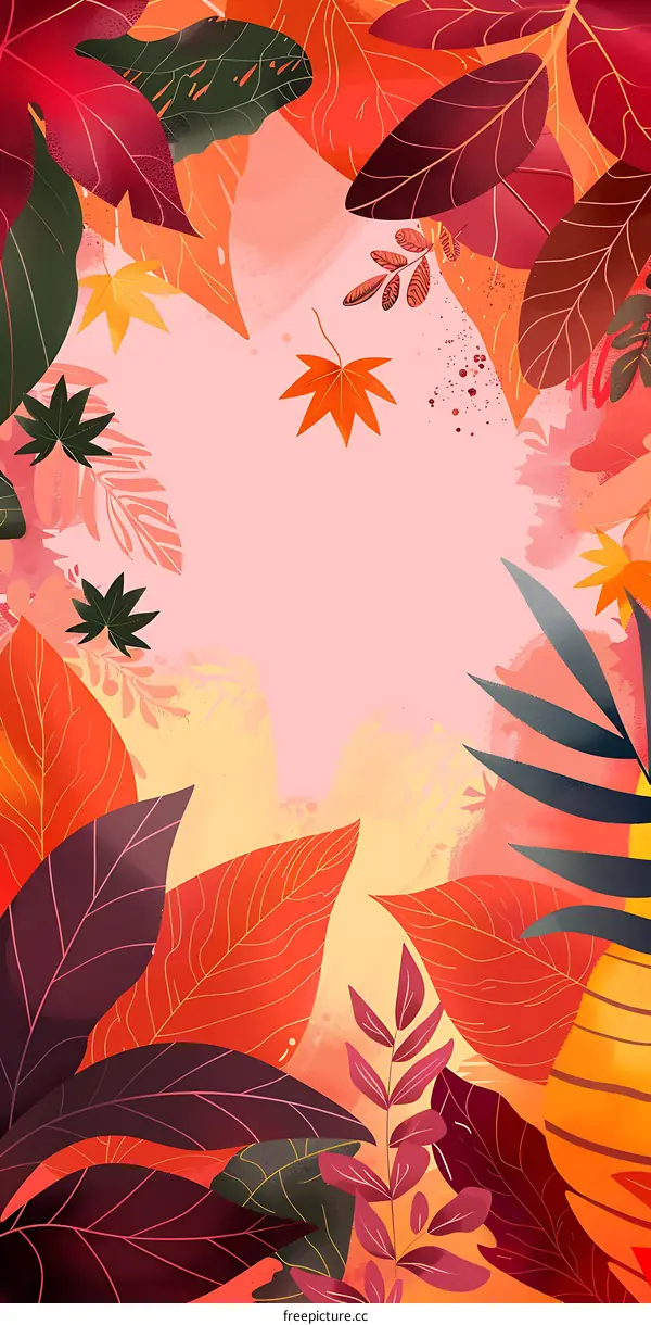 Autumn Leaves Illustration With Pink Background