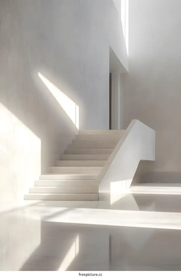 Modern Minimalist Staircase Design in White and Cream Colors