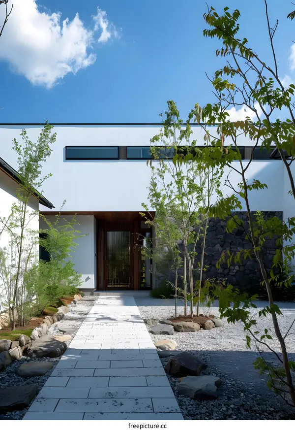 Modern Japanese Style Home with Stone Path