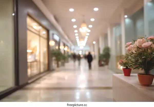 Blurred Shopping Mall Interior with People