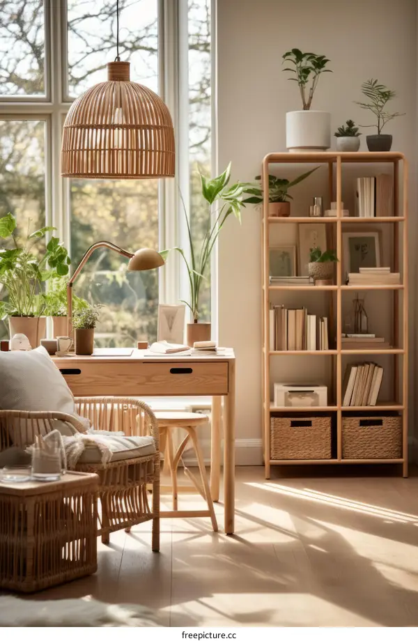 A Bright and Airy Home Office with Natural Materials
