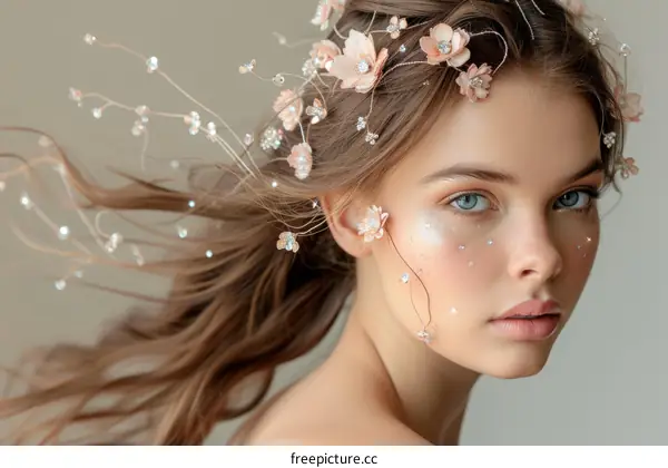 Portrait of a beautiful young woman with flowers in her hair