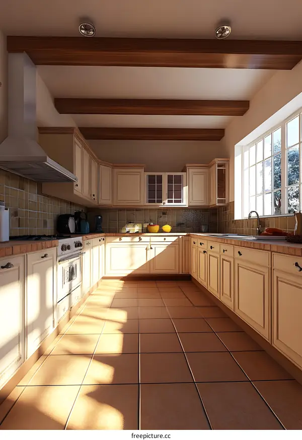 Modern Kitchen Interior Design With Wooden Beams