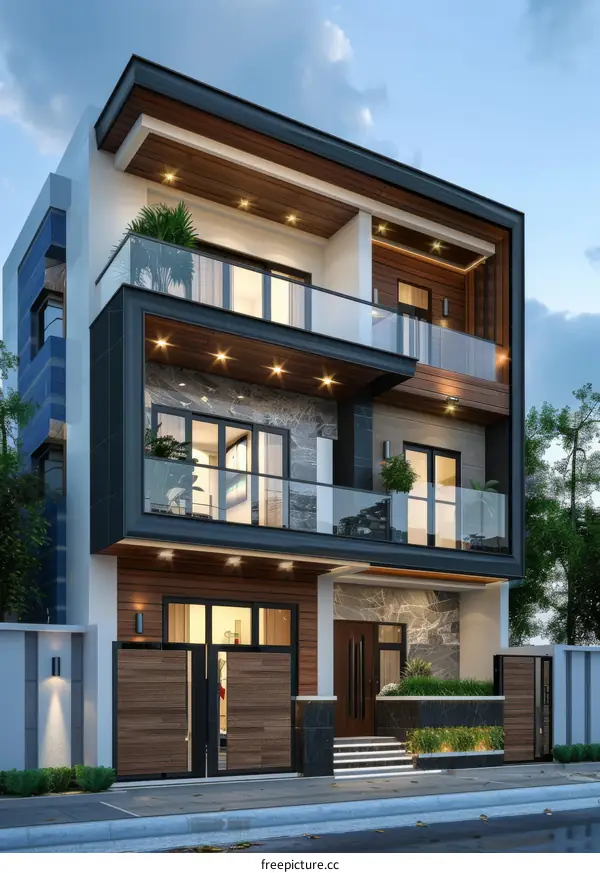 Modern Three-Story House with Garden