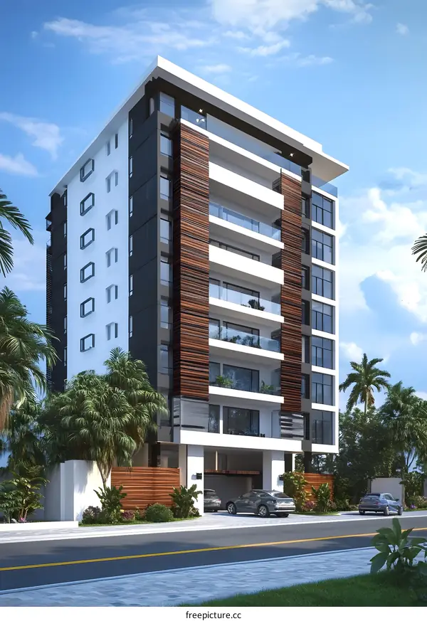 Modern Luxury Apartment Building With Wooden Panels