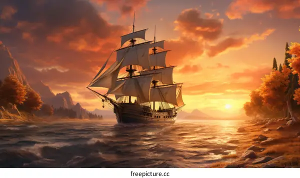 The Pirate Ship Sails Towards the Setting Sun
