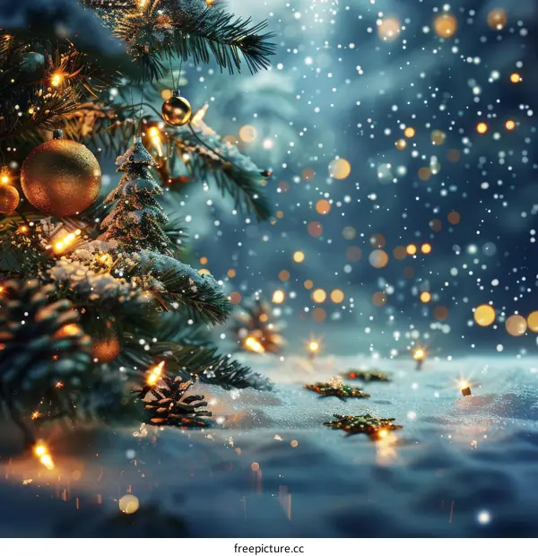 Sparkling Christmas Tree in a Snowy Night