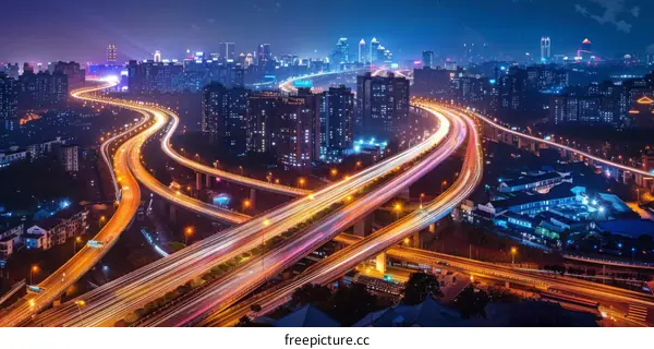Night Cityscape of Chongqing with Elevated Expressways and Bridges