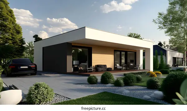 Modern House with Wooden Siding and Large Windows