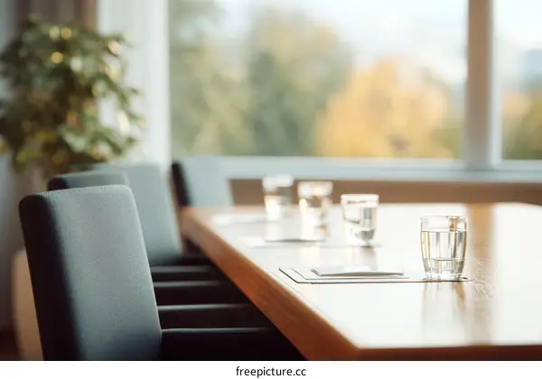 Meeting Room Table with Water Glasses