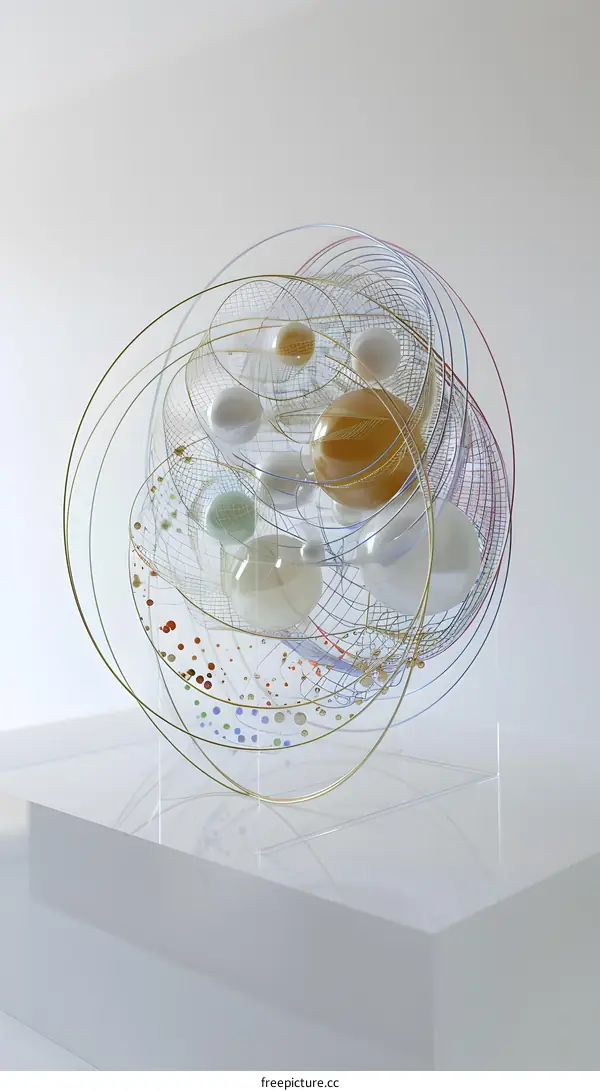 Abstract Glass Sculpture with Intersecting Circles and Spheres