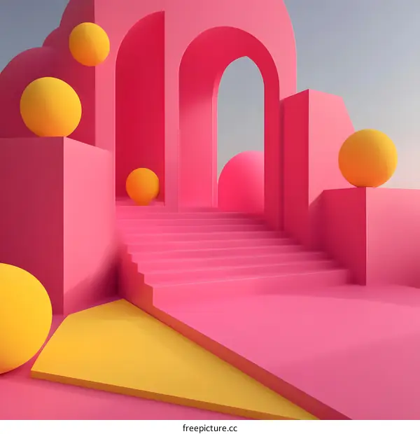 Abstract Pink and Yellow Geometric Shapes