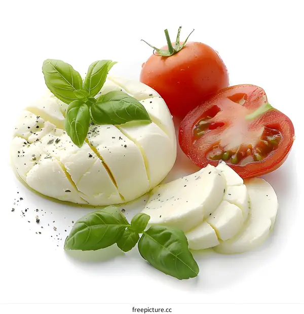 Sliced Mozzarella Cheese with Tomato and Basil