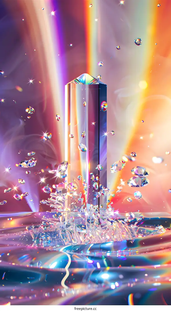 Crystal prism refracting light and water