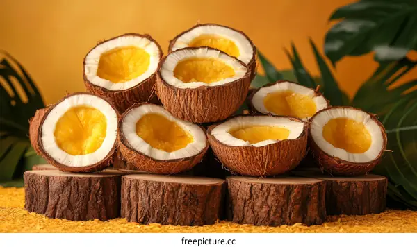 Freshly Sliced Coconuts with Pineapple Filling