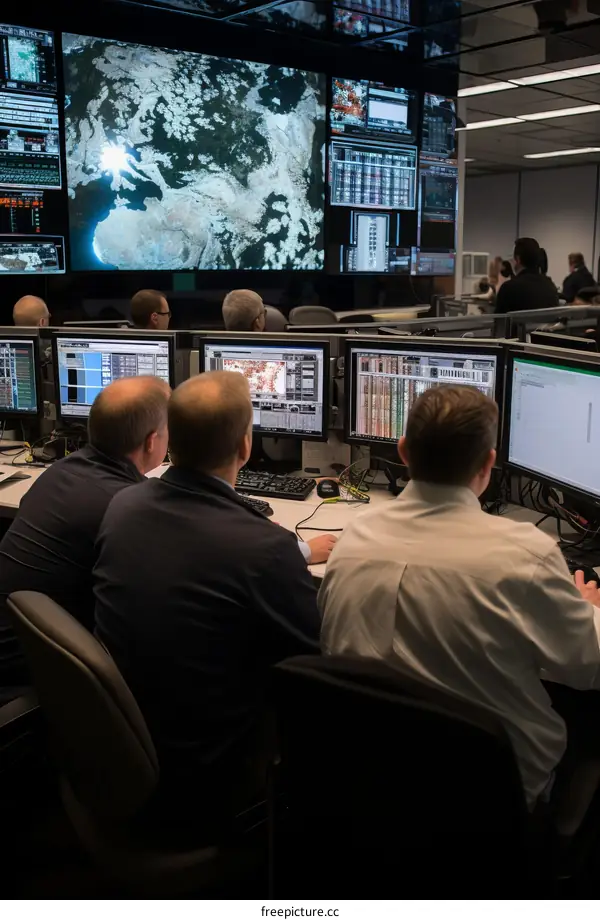 Group of people monitoring screens in a control room