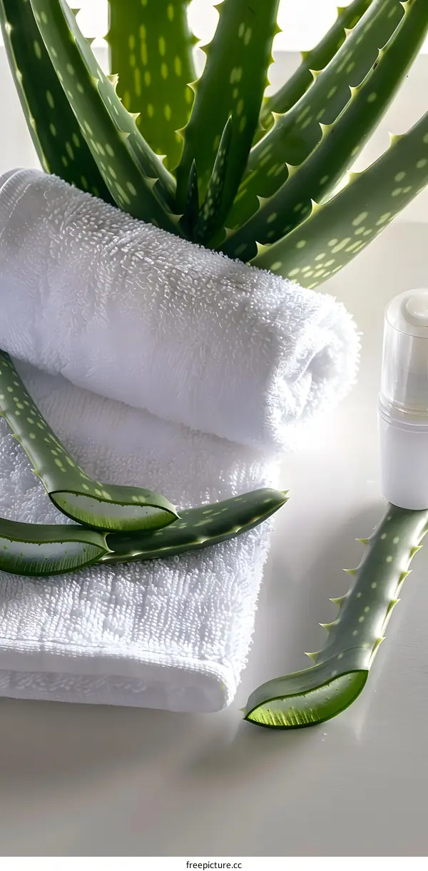 Aloe Vera Plant with Towel and Bottle
