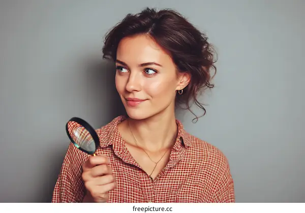 Woman Examining with Magnifying Glass Portrait