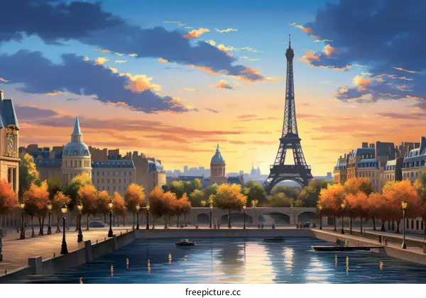 Paris Sunset with Eiffel Tower