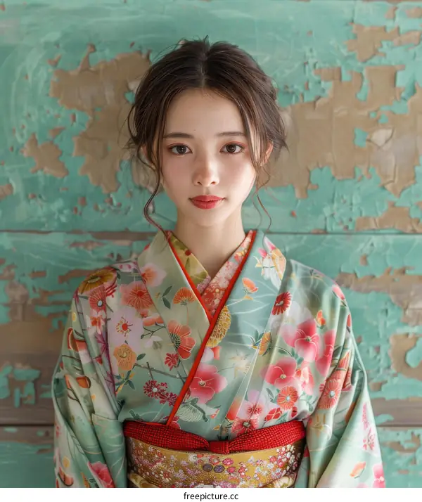 Young Asian Woman in Traditional Japanese Kimono