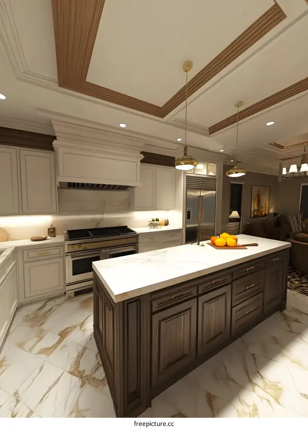Modern Kitchen Interior Design with White Cabinets and Marble Countertops