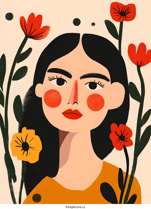 Woman with Flowers in Illustration