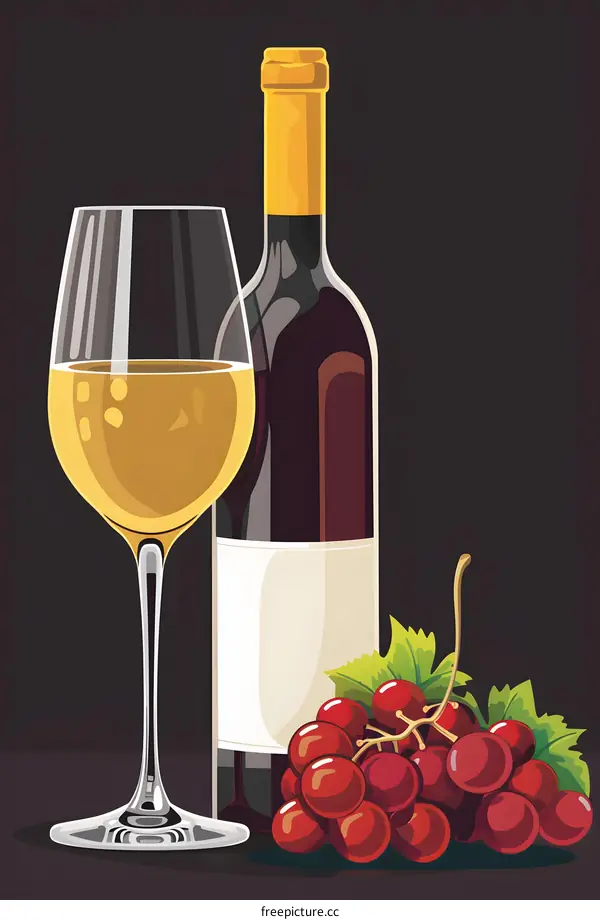Wine Glass Bottle Grapes Illustration