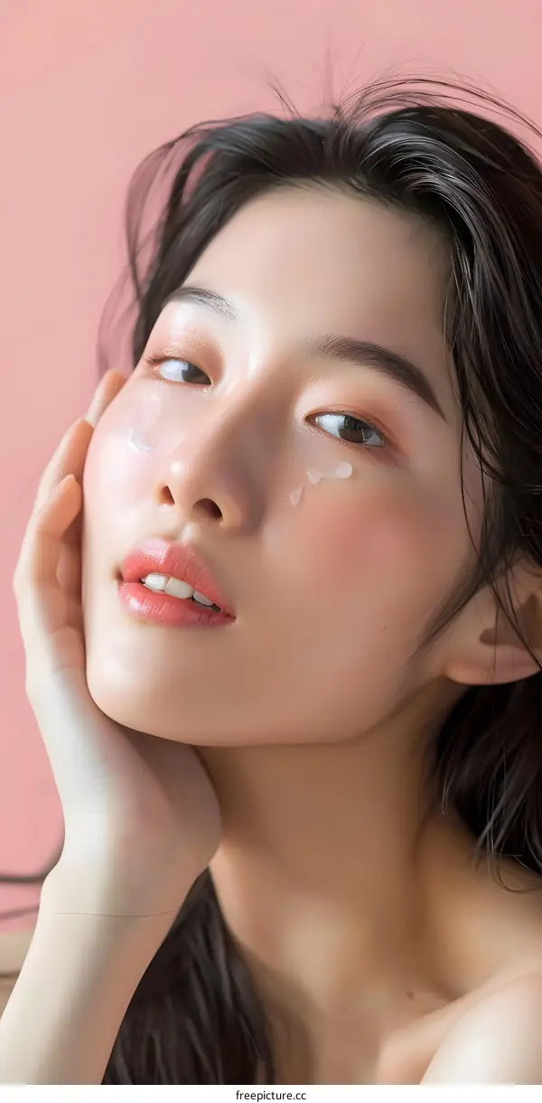 Woman with Skin Care Product on Face Close Up