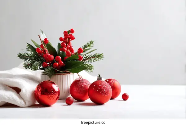 Christmas Decoration Arrangement with Red Ornaments
