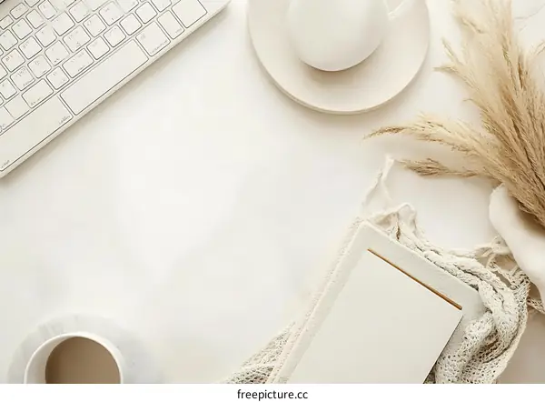 Minimalist Flat Lay with White Background and Beige Accessories