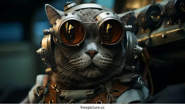 A cat wearing steampunk goggles