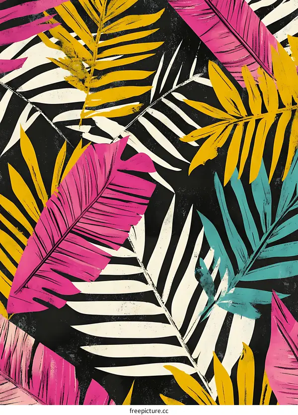 Tropical Leaf Pattern with Black Background